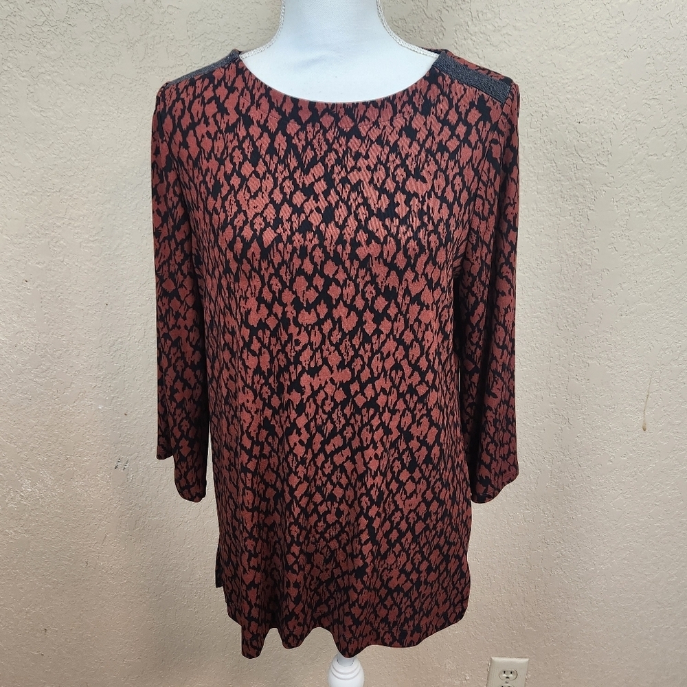 Chico's Orange and Black Animal Print Print Top Large (7578)